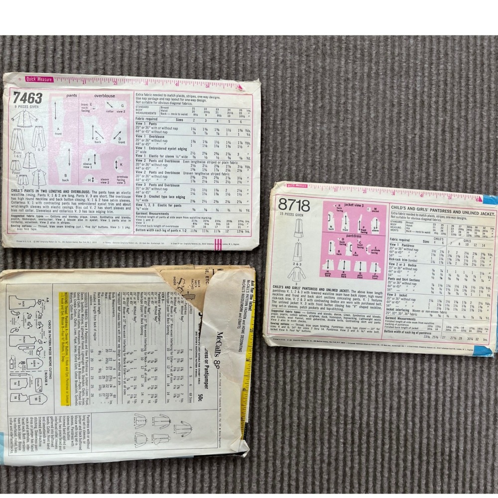 Vintage 1960s 70s Sewing Pattern Lot Simplicity 8718 7463 McCall's 8888 Mod Kids - Picture 2 of 2